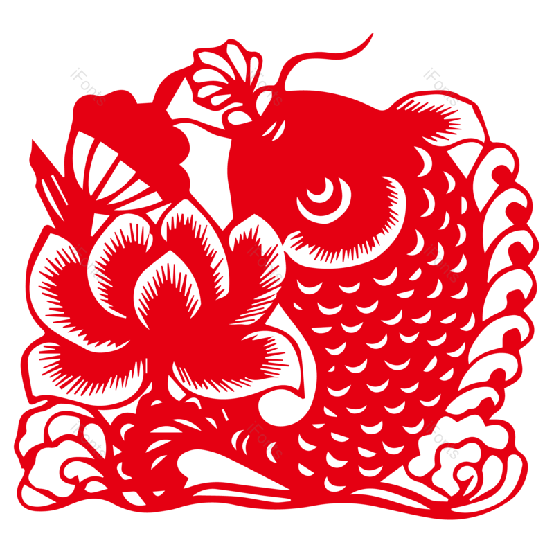 中国风图片,锦鲤元素,窗花PNG,剪纸免抠素材